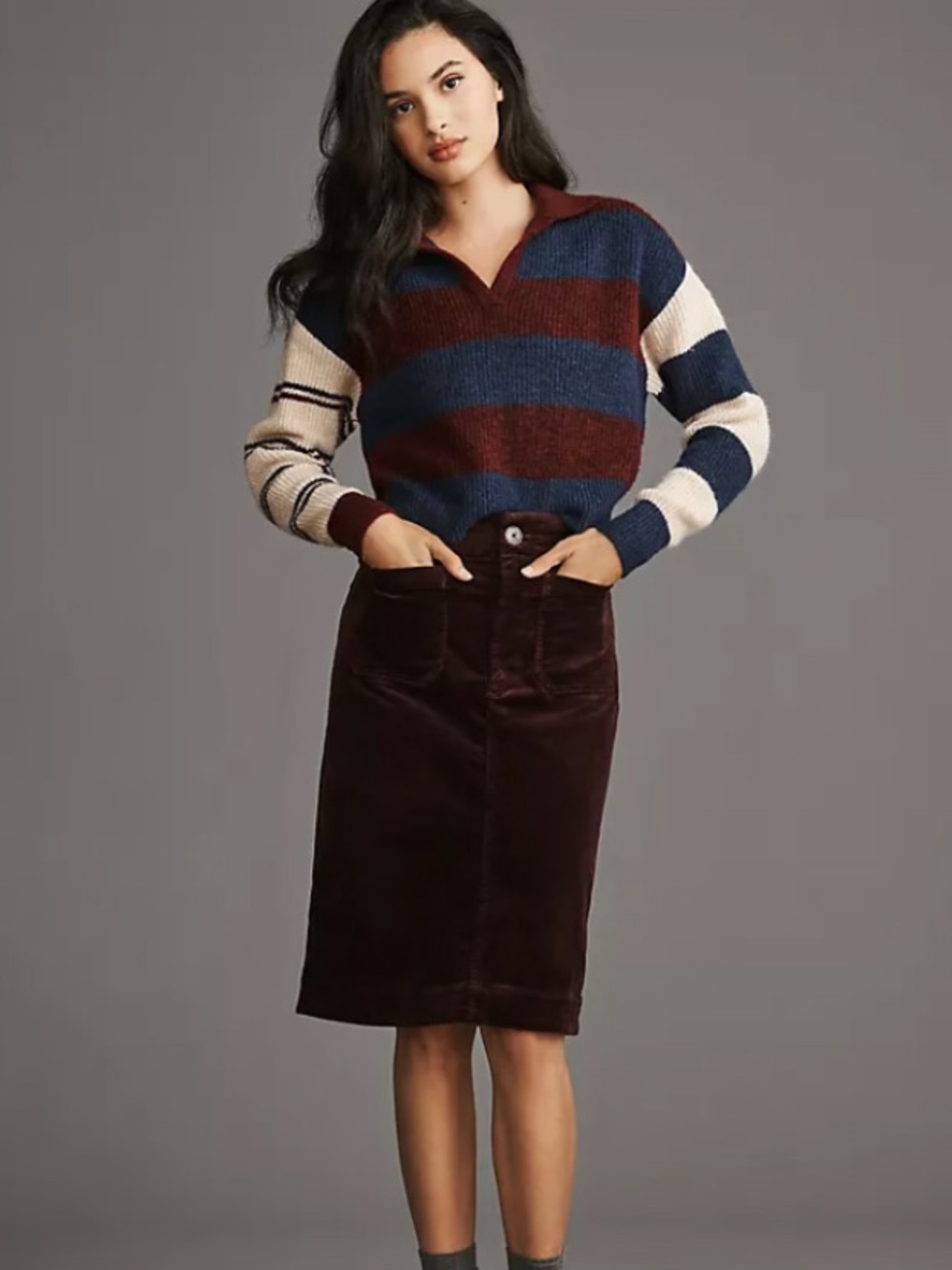 Maeve Anthropologie The Colette Courduroy skirt Wine Sz L